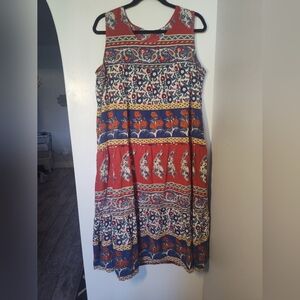 LA CERA Bohemian Sleeveless Dress - Multicolor With Pockets #319